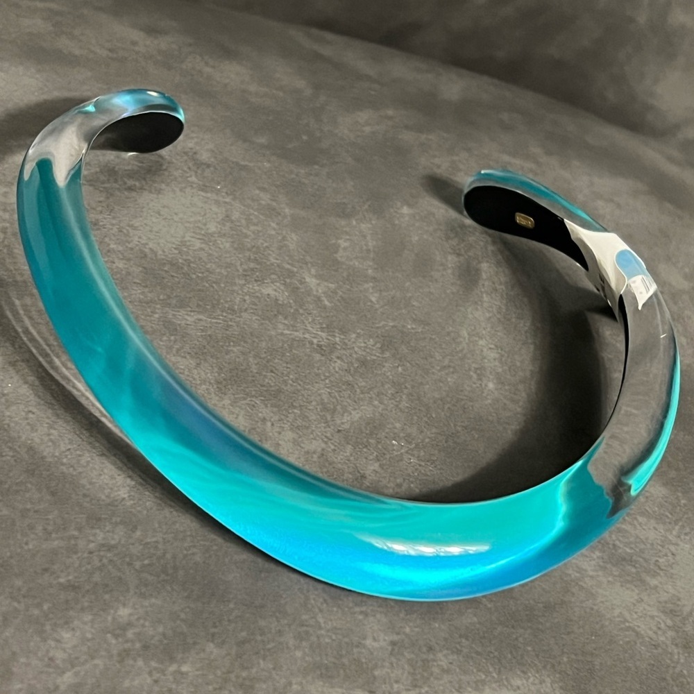 Alexis Bittar Luminous Lucite Collar Necklace Aqua Blue 245$ - Picture 8 of 11